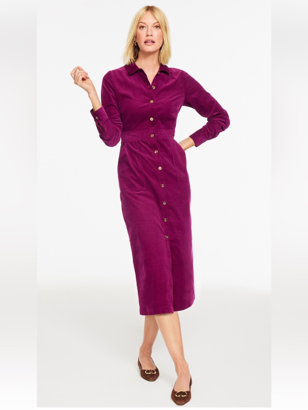 Talbots Petite | Rich Purple Corduroy Midi Shirtdress 100% Cotton Women’s Size 6